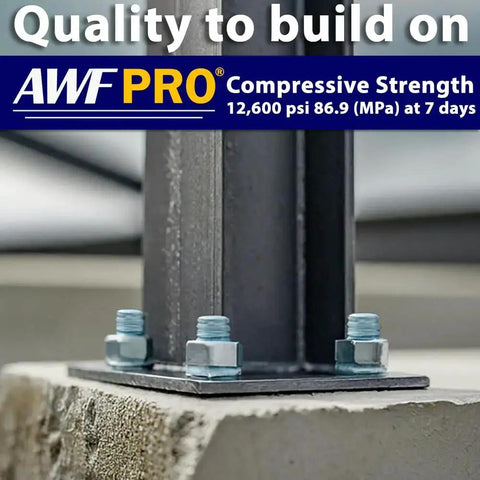 Two Component Rapid Set Epoxy Adhesive For Anchoring Threaded Rods And Reinforcing Bars In Uncracked Concrete 20.2 Oz Fast 9 Minute Gel Time And 12600 Psi Full Cure For Heavy Duty Concrete Projects Tough As Nails AWF PRO logo and installed rod.