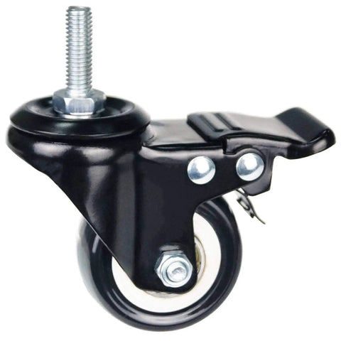 Close-up of 2 Inch Caster Wheels With M8x25mm Threaded Stem, 360 Degree Swivel, Double Brakes, Industrial Polyurethane Casters for DIY Tools