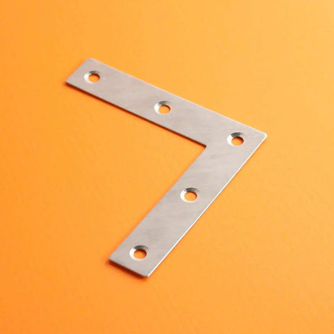 Beefy Stainless Steel L Shape Corner Brace For Wood And Metal Fixing Great Shelf Cabinet Support Pack Of 10 80x80mm 1.5mm Thick With 5 Holes 4.5mm Each Rustproof And Durable on orange background