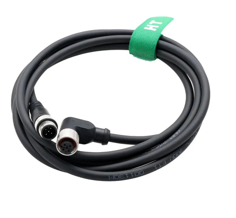 Coiled M12 5-Pin Right Angle Power And Data Cable A Coded For Industrial Actuators And Sensors 60V AC DC 4A with gold contacts.