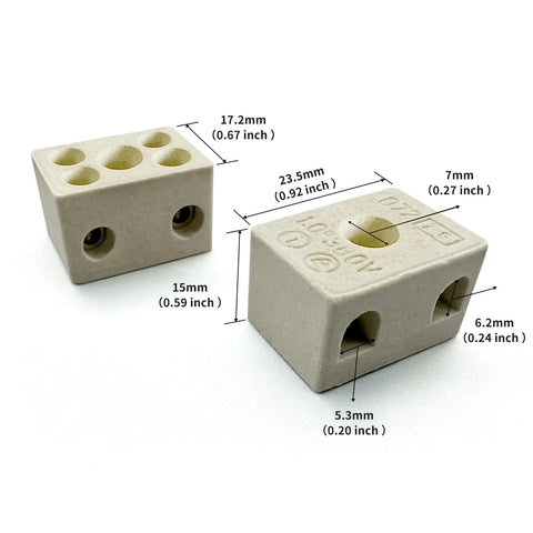 Ceramic terminal block wire connectors, porcelain high-temp blocks for oven and power distribution, 6-pack