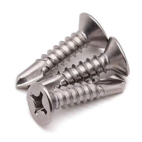 Size 10 By 1 Inch Stainless Steel 410 Self Tapping Screws For Metal With Self Drilling Countersunk Flat Head Phillips Drive 100 Pack