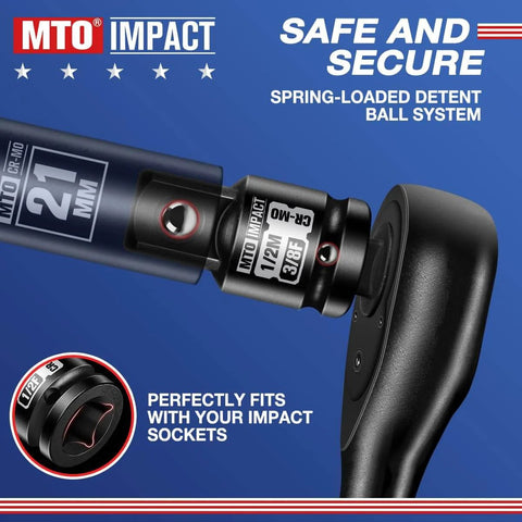 Four Piece Impact Socket Adapter And Reducer Set For One Quarter, Three Eighths, And One Half Inch Drives, shown with socket attached