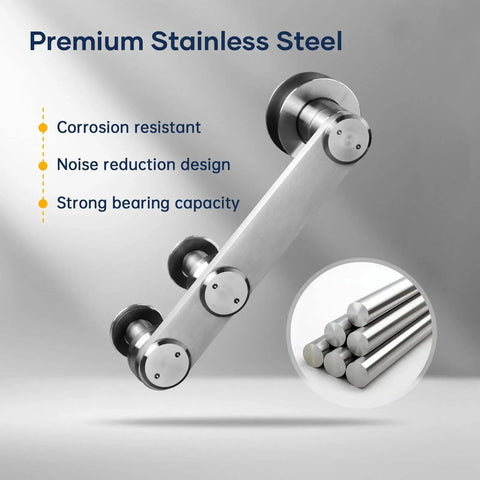 Stainless Steel Sliding Barn Door Hardware Track Kit 5 Ft Heavy Duty Anti Rust Anti Corrosion Ball Bearing Rollers