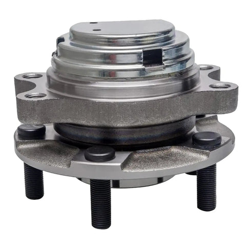 Rear Wheel Bearing Hub Assembly For Chevy Equinox 2018 To 2024 And GMC Terrain 2018 To 2024 And Cadillac CT4 2020 To 2024 And Buick Regal TourX 2020 Regal Sportback 2020 5 Lug 4WD Compatible Plug And Play, front view, metal, 5-bolt flange