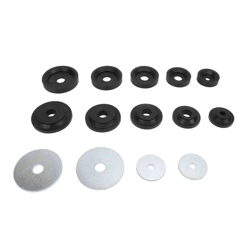 14 piece 3D Printed Dimple Die Set With Steel Backing Plates For Harbor Hydraulic Punch Kits displayed on a white background