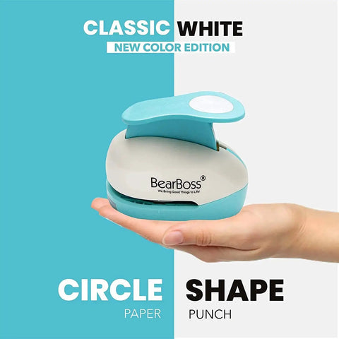 3 Inch Circle Punch For Scrapbooking Card Making And DIY Craft Projects With Ergonomic Spring Action Lever in Classic White, held in hand