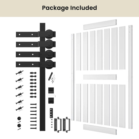 Space Saving Double MDF Sliding Barn Doors 48x96 With 8ft Bypass Hardware Kit, Waterproof, Easy Install, Fits 84-88 Inch Openings