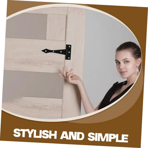 8 Piece Heavy Duty Iron Cabinet Hinges For Doors Tee Hinges on wooden door, smooth finish, demonstrated by person
