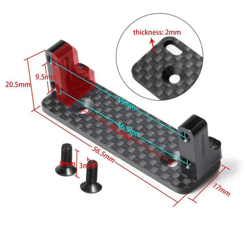 RC servo mount bracket, aluminum alloy with red clamp and black end supports for 1/10 Axial Wraith RR10 crawler.