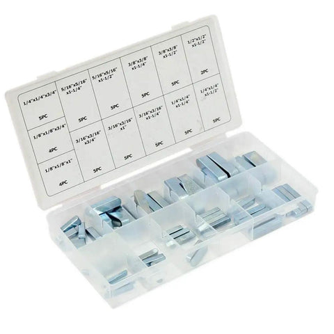 60 Piece Keystock Bar SAE Assortment For Locking Pulleys Gears Sprockets To Shafts With Slotted Keyways, Heat Treated Zinc Plated Steel