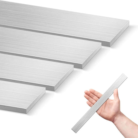304 Stainless Steel Flat Bar 4 Piece Set, One Eighth Inch Thick, One Inch Wide, Twelve Inch Length, Brushed Rectangular Metal Bar For DIY Crafts And Metalworking Projects, Corrosion Resistant, Laser Cut Edges For Easy Use