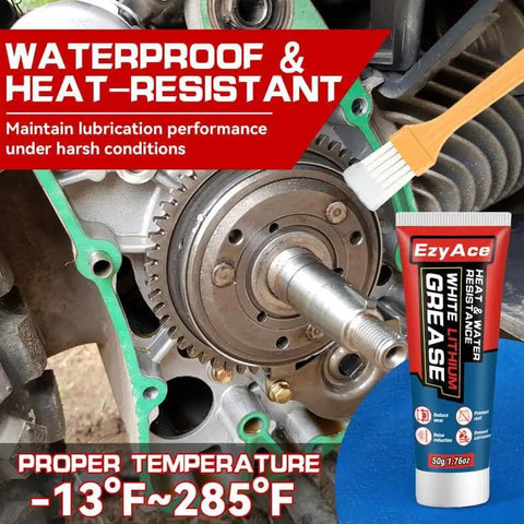 White Lithium Grease For Garage Doors And More Heavy Duty Multi Purpose Bearing And Gear Lubricant For Hinges Tracks Bearings Gears And Bikes Waterproof And Heat Resistant Automotive And Marine Use 1.76 Oz tube with gears