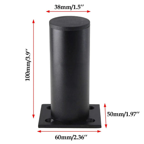 Set Of 4 4 Inch Adjustable Aluminum Furniture Legs With Screws showing one black leg, 1.5 inch diameter, 3.9 inch height