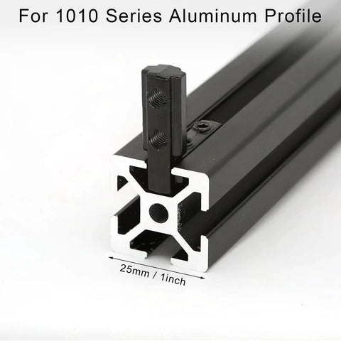 Close-up of a black 1010 series aluminum profile with inner corner joint bracket attached for 1x1 inch aluminum extrusion.