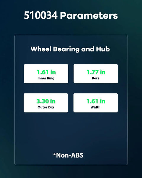 Front Wheel Bearing Hub Assembly 510034 parameters with dimensions and non-ABS indication