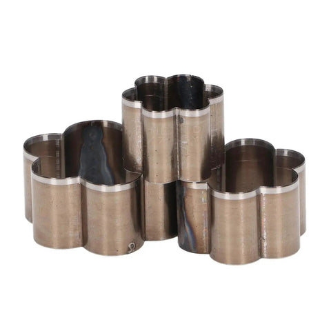Flower Shaped Leather Hole Punch Die Set, 3-Piece Alloy Steel Punch Tools shown stacked, ideal for leatherwork, fabric crafts, DIY projects.