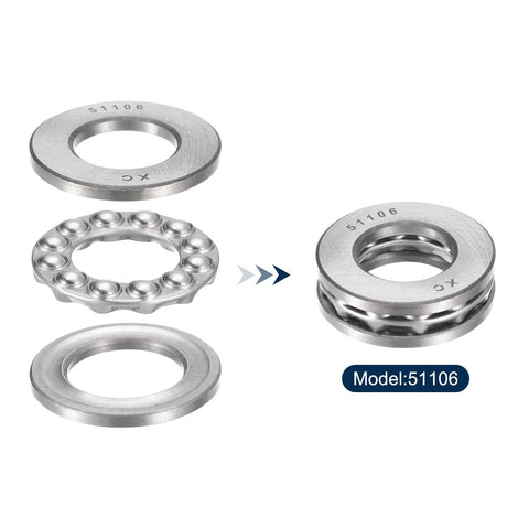 HiPicco 51106 thrust ball bearing set, chrome steel, 30x47x11 mm, ABEC3, 4 pcs, disassembled with races and cage