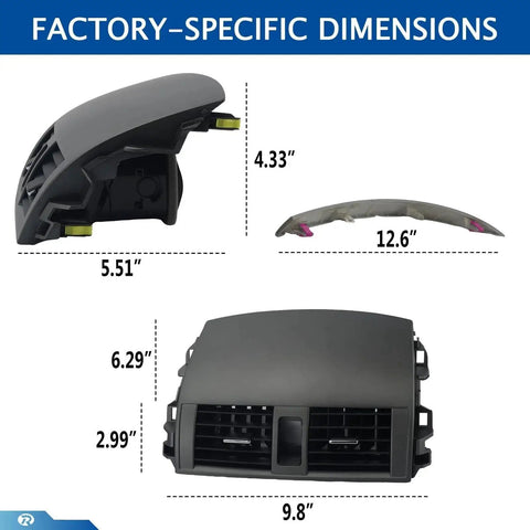 Corolla Dashboard Trim Kit 2008 2013 Center Dash Vent Panel Left Right Trim Gray with dimensions shown