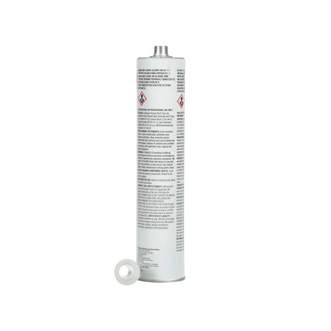 Back view of 310 mL cartridge of Polyurethane Adhesive for Glass 310 mL Cartridge Pack of 1 Black, Fast-Cure High-Strength Structural and Windshield Bonding Sealant for Automotive Transportation Construction Applications.
