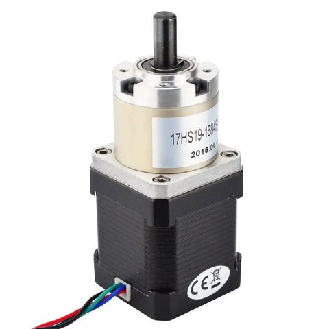 High Torque NEMA 17 Stepper Motor With 26.85 to 1 Planetary Gearbox For 3D Printers And DIY Cameras, front view.