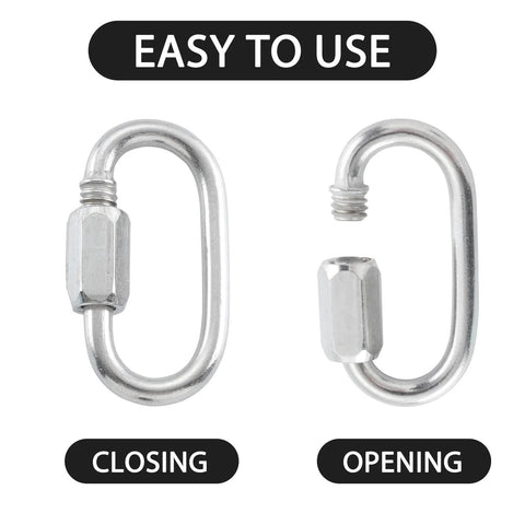 304 Stainless Steel D Shaped Locking Quick Link Carabiner Set Of 10, side view showing opening and closing mechanism
