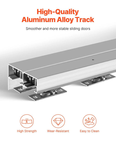 Five Foot Bypass Sliding Door Hardware Kit For Closets Aluminum Alloy Rail System Two Door Set Supports Up To 150 Lbs Built Tough