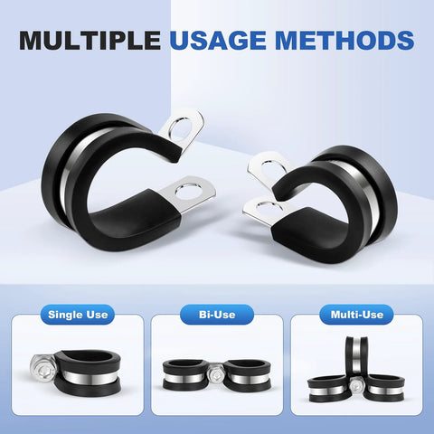 Pair of 1-1/4 inch stainless steel cable clamps with rubber-coated cushions