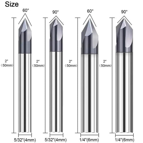 Carbide V Groove End Mills Set Four Pcs Pro Grade 3 Flute CNC Router Bits 60 Degree And 90 Degree TiAlN Coated Nano Carbide 4mm and 6mm