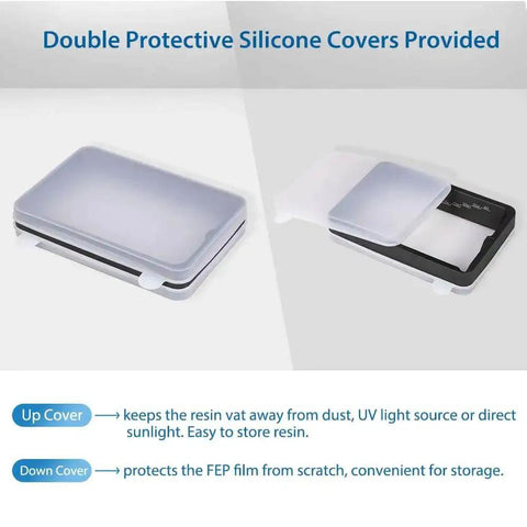 Beefy Aluminum Resin Vat With Preinstalled FEP Film And Steel Ring showing protective silicone covers for dust and scratch prevention.