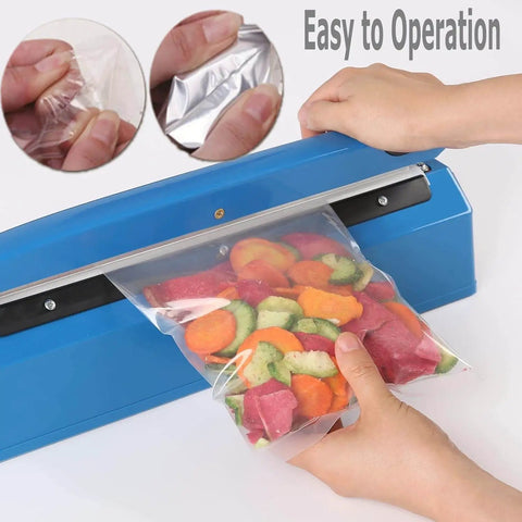 Sealing vegetable bag with 12 Inch Impulse Heat Sealer For Plastic Bags Manual Tabletop Bag Sealer With Adjustable Temperature