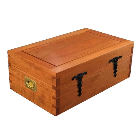 Wooden box with 4 Pcs T Strap Hinges Black Decorative Door Hinges For Barn Doors Furniture Cabinets Jewelry Cases, zinc alloy.