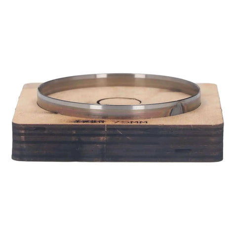 75mm round leather cutting die on wooden base, precision hollow punch cutter for DIY crafts, durable alloy steel construction