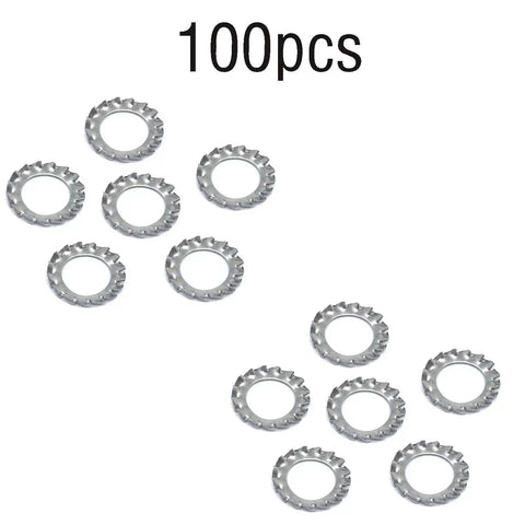 Image of 100pcs 304 Stainless Steel External Tooth Star Lock Washers Kit With Circlips Snap Rings, M6 Size, displayed on white background