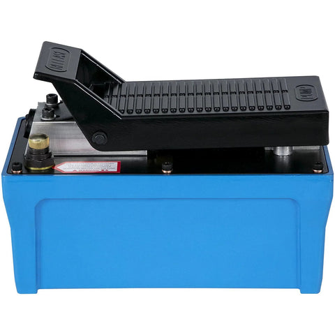 Mophorn air hydraulic pump with blue reservoir and black foot-activated pedal.