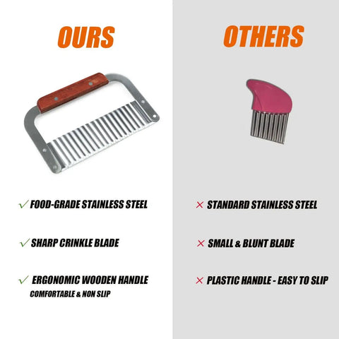 Comparison of 2 Pack Crinkle Cutter For Veggies With Stainless Steel Wavy Blade And Wooden Handle versus standard cutter