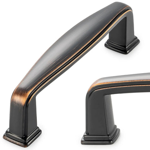 Close-up of 10 Pack Three And A Half Inch Oil Rubbed Bronze Cabinet Pulls With Three Inch Center To Center Mounting Holes Includes Free Screws