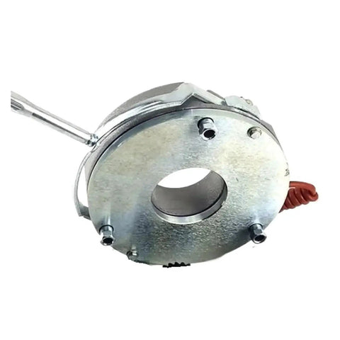 Front view of industrial electromagnetic power-off brake LDZ1-80, 80 N·m, metal flange housing with red power lead