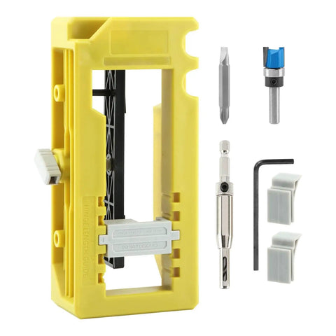 All In One Door Hinge Installation Kit With Router Template For 3 To 5 Inch Doors And 1/4 Or 5/8 Inch Thickness Includes Router Bit