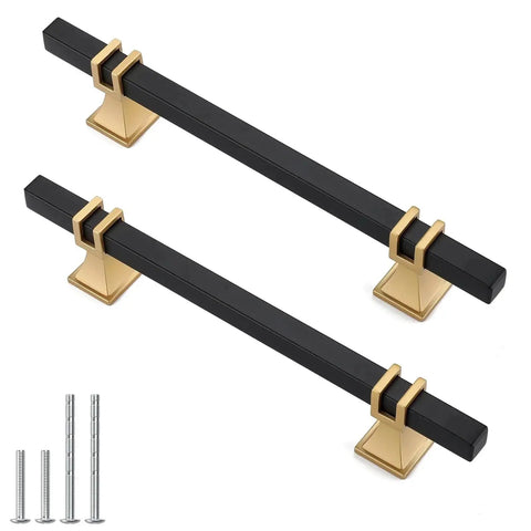 10 Pack 5 Inch Center Hole Black And Gold Cabinet Pulls with zinc alloy base and screws