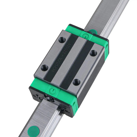 Close-up of Two Pack HGR25 1000mm Linear Guide Rail Kit with HGH25CA Carriage Block for DIY CNC Routers, Lathes, and Mills.