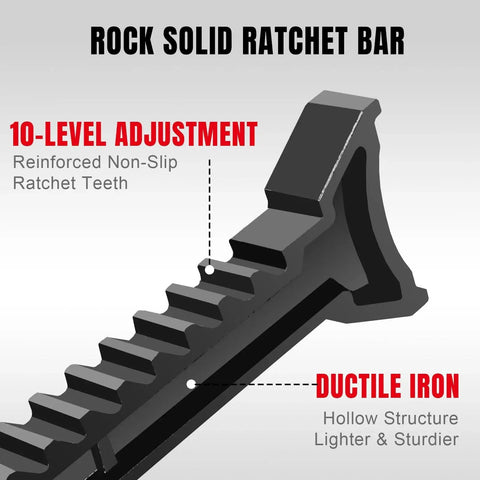 Close-up of 3 Ton Jack Stands 2 Pack with Adjustable Lock Welded Steel Vehicle Support showing ratchet bar features.
