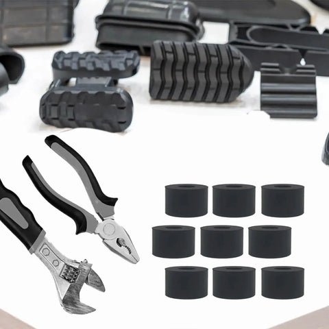 12 Pack Thick Rubber Spacers 1 Inch Outer Diameter 3/8 Inch Inner Diameter 1/2 Inch Thick Anti Vibration Washers for Home and Car shown with tools