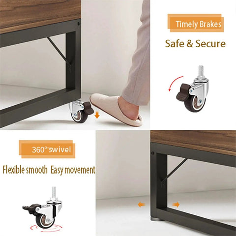 Image of stem casters with 360 degree swivel TPR wheels for carts, furniture dolly, and workbenches, shown installed with brake.
