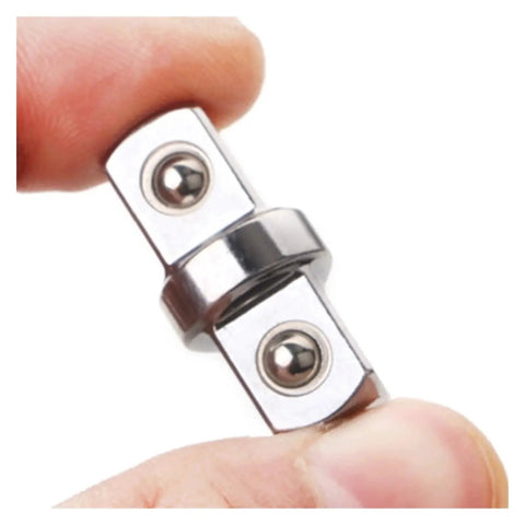 Close-up of chrome-plated 3/8-inch socket sleeve adapter with double-ended square drive for electric wrench extension