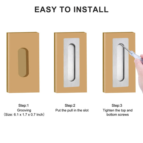 Installation steps for 7 Inch Recessed Flush Finger Pulls For Pocket Door Sliding Door Hardware In Brushed Stainless Steel Rectangular 2 Pack Durable 304 Stainless Steel Rust Resistant Fingerprint Resistant Recess Mount