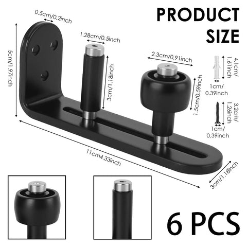 6 Pack Sliding Barn Door Floor Guide Heavy Duty Carbon Steel Adjustable Roller Bottom Guide For Double Barn Doors