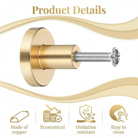 4 Pack Gold Solid Brass Round Drawer Knobs With Mounting Screws For Cabinets Dresser Kitchen And Bathroom Hardware Handles Premium Quality Brushed Finish Image Showing Details