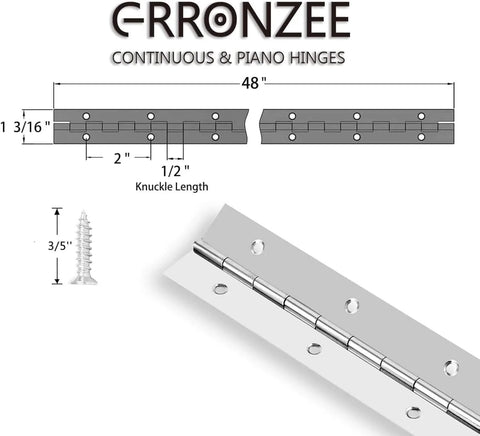 48 Inch 304 Stainless Steel Piano Hinge With Holes Heavy Duty Continuous Hinge For Cabinets Boats Marine Doors with screws
