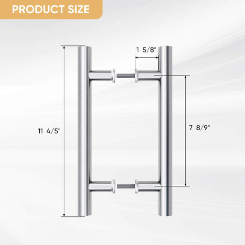 Product size dimensions of 12 Inch Push Pull Barn Door Handle Set Built Tough Double Sided H Shape Sliding Door Hardware